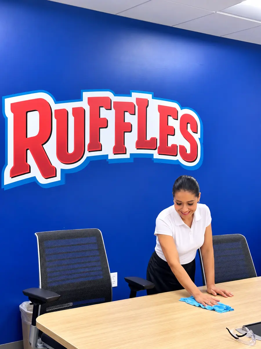 Conference room table cleaned by a Grateful & Faithful team member